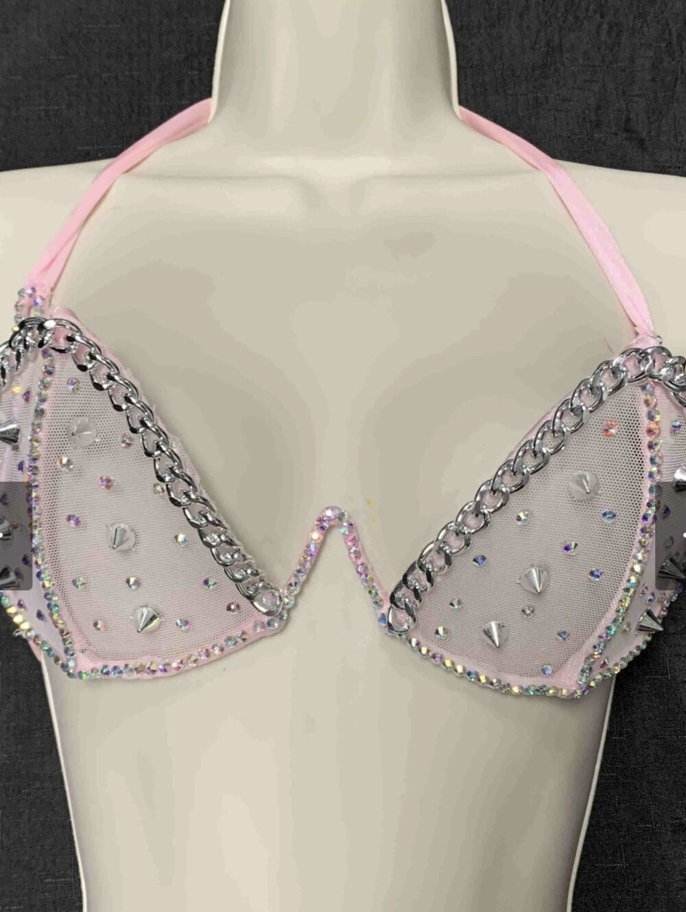 Bralette 3D Wired Studded Embellished Silver Chain Cosplay Festival 36C